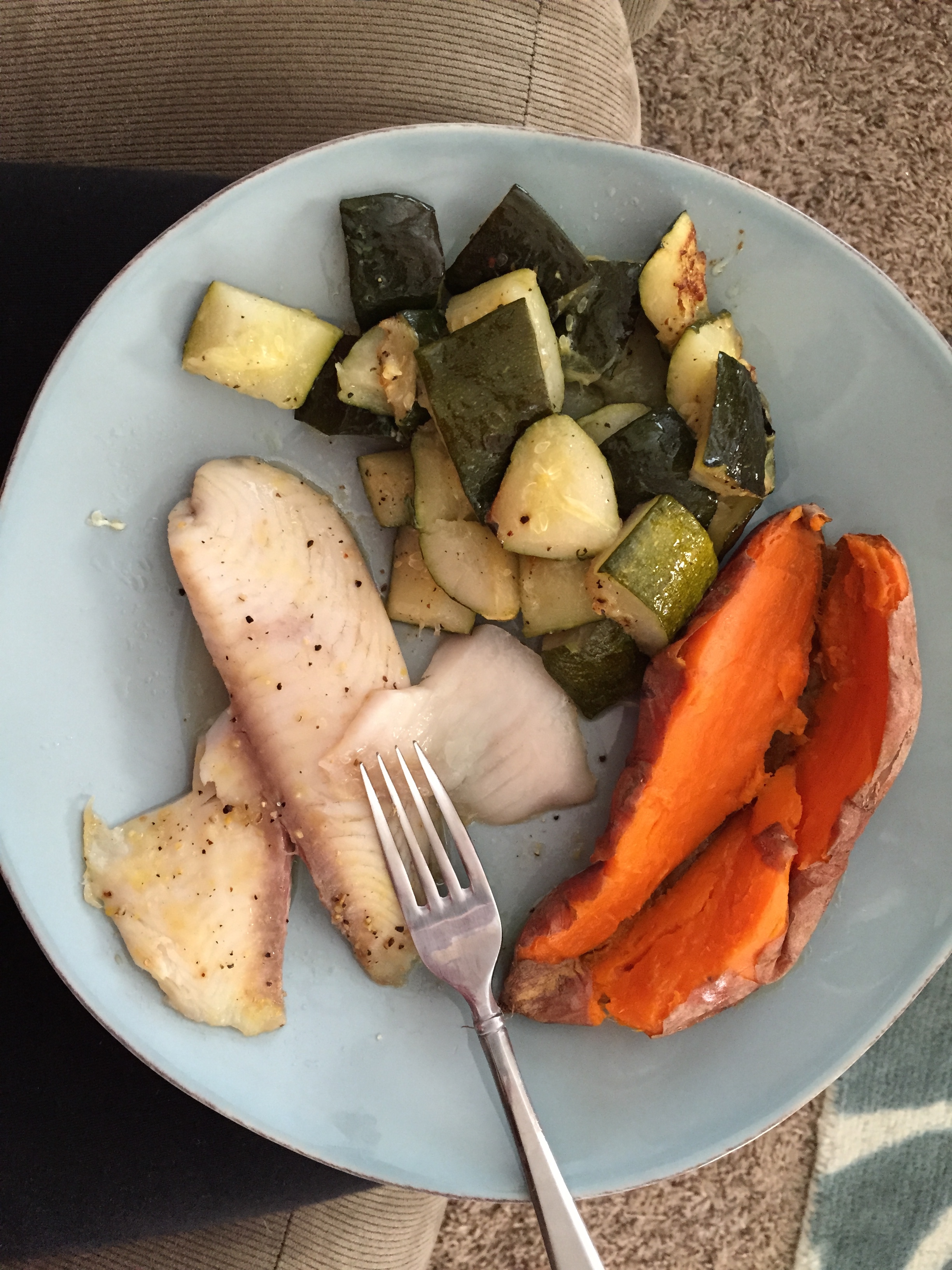 Tilapia, zucchini, sweet potato